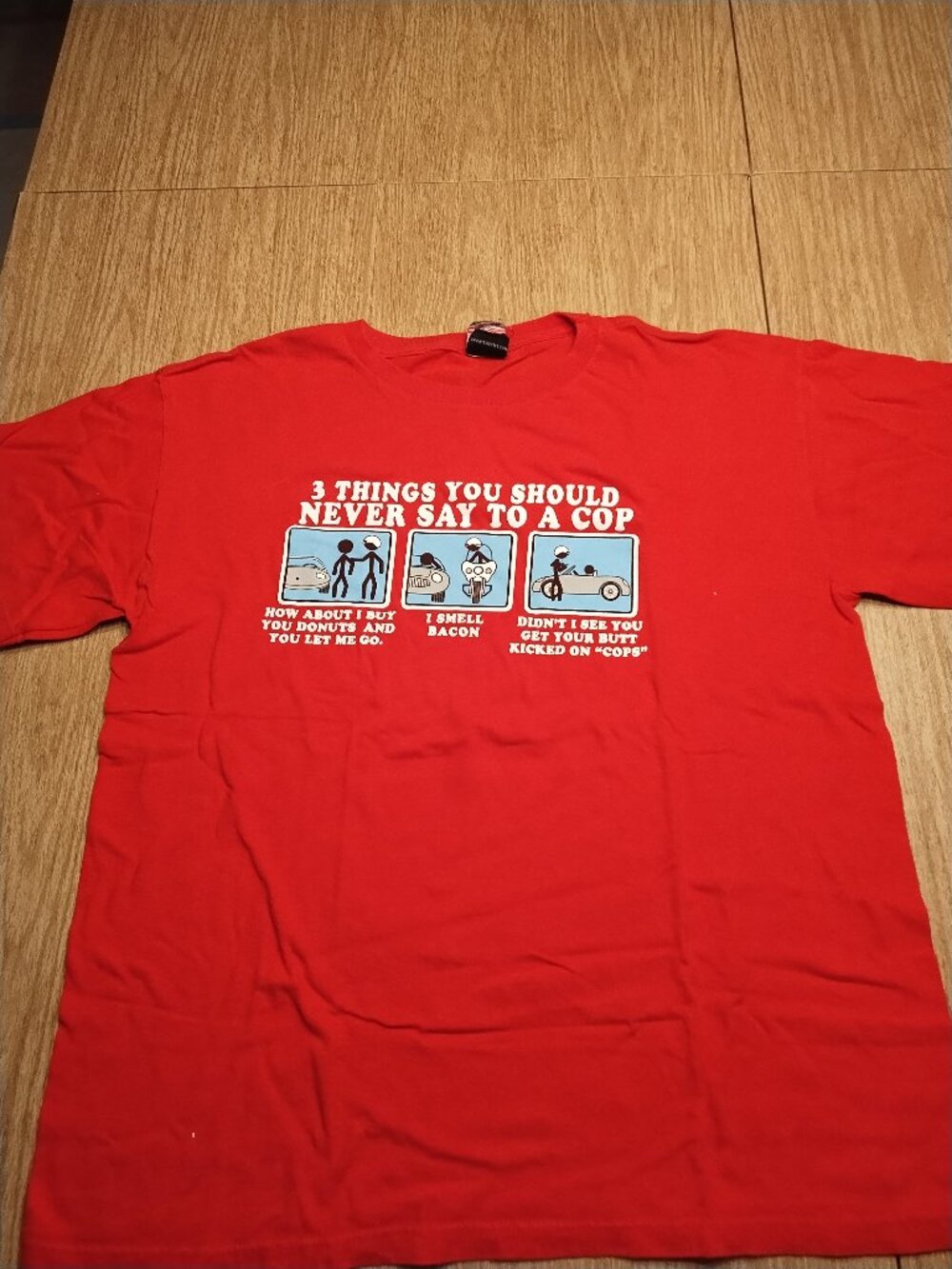 Red Graphic Police T Shirt Men's